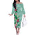 Hawaii Tropical Flowers Off The Shoulder Long Sleeve Dress Polynesian Tattoo Mint Green