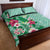 Hawaii Tropical Flowers Quilt Bed Set Polynesian Tattoo Mint Green