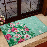 Hawaii Tropical Flowers Rubber Doormat Polynesian Tattoo Mint Green LT05 - Polynesian Pride