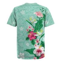 Hawaii Tropical Flowers Rugby Jersey Polynesian Tattoo Mint Green LT05 - Polynesian Pride