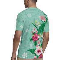 Hawaii Tropical Flowers Rugby Jersey Polynesian Tattoo Mint Green LT05 - Polynesian Pride