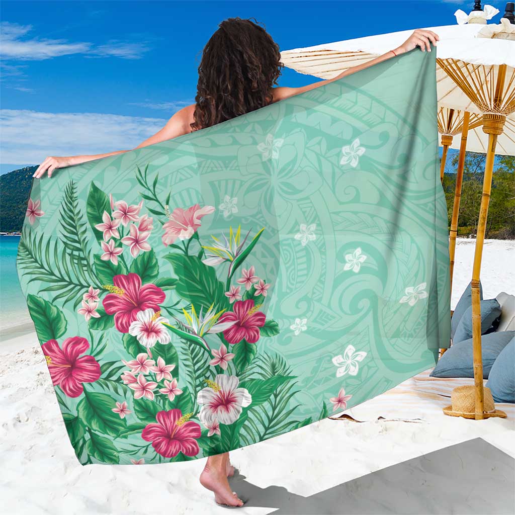 Hawaii Tropical Flowers Sarong Polynesian Tattoo Mint Green