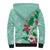 Hawaii Tropical Flowers Sherpa Hoodie Polynesian Tattoo Mint Green