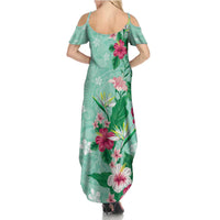 Hawaii Tropical Flowers Summer Maxi Dress Polynesian Tattoo Mint Green LT05 - Polynesian Pride