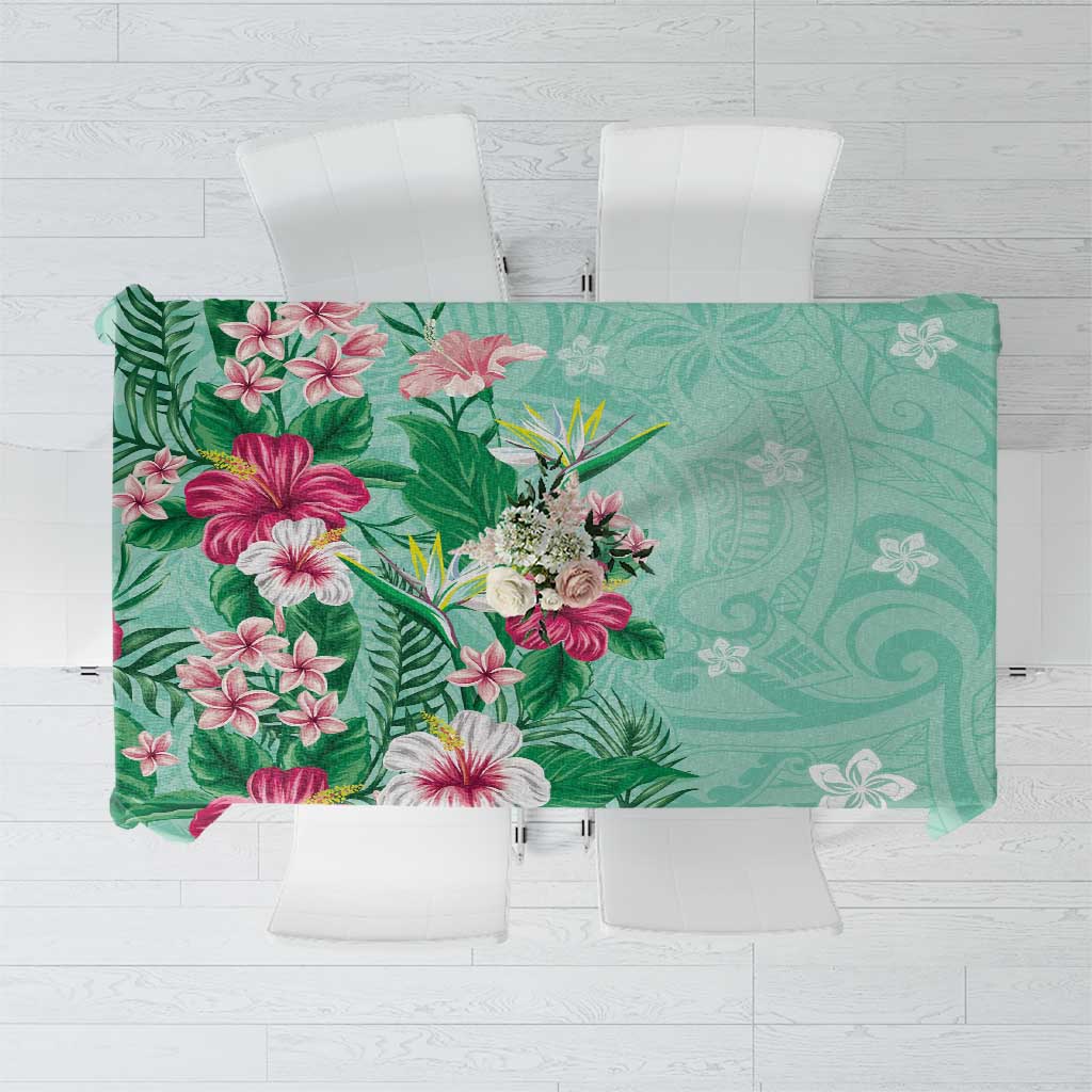 Hawaii Tropical Flowers Tablecloth Polynesian Tattoo Mint Green LT05 Green - Polynesian Pride