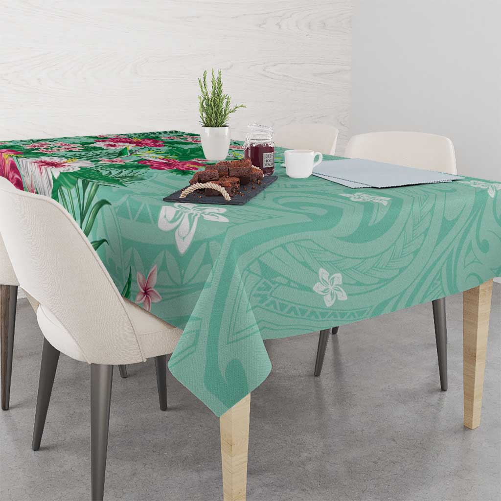 Hawaii Tropical Flowers Tablecloth Polynesian Tattoo Mint Green LT05 - Polynesian Pride