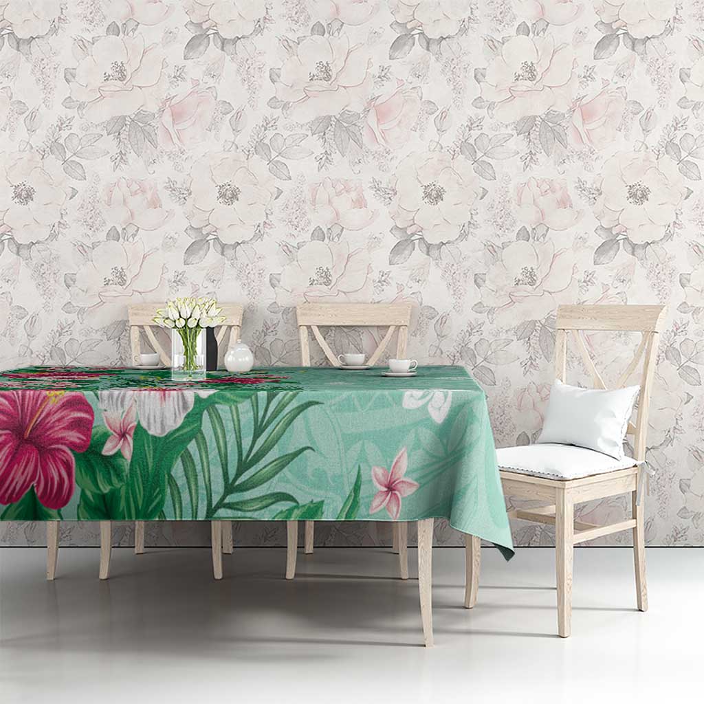 Hawaii Tropical Flowers Tablecloth Polynesian Tattoo Mint Green LT05 - Polynesian Pride