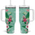 Hawaii Tropical Flowers Tumbler With Handle Polynesian Tattoo Mint Green