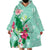 Hawaii Tropical Flowers Wearable Blanket Hoodie Polynesian Tattoo Mint Green