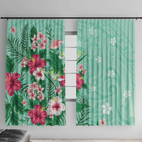 Hawaii Tropical Flowers Window Curtain Polynesian Tattoo Mint Green LT05 With Hooks Green - Polynesian Pride