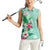 Hawaii Tropical Flowers Women Sleeveless Polo Shirt Polynesian Tattoo Mint Green