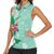 Hawaii Tropical Flowers Women Sleeveless Polo Shirt Polynesian Tattoo Mint Green