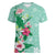 Hawaii Tropical Flowers Women V-Neck T-Shirt Polynesian Tattoo Mint Green