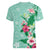 Hawaii Tropical Flowers Women V-Neck T-Shirt Polynesian Tattoo Mint Green