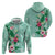 Hawaii Tropical Flowers Zip Hoodie Polynesian Tattoo Mint Green