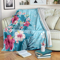 Hawaii Tropical Flowers Blanket Polynesian Tattoo Sky Blue LT05 Blue - Polynesian Pride
