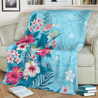 Hawaii Tropical Flowers Blanket Polynesian Tattoo Sky Blue LT05 - Polynesian Pride