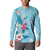 Hawaii Tropical Flowers Button Sweatshirt Polynesian Tattoo Sky Blue