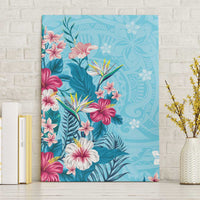 Hawaii Tropical Flowers Canvas Wall Art Polynesian Tattoo Sky Blue LT05 Without Frame Blue - Polynesian Pride