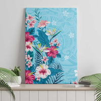 Hawaii Tropical Flowers Canvas Wall Art Polynesian Tattoo Sky Blue LT05 - Polynesian Pride