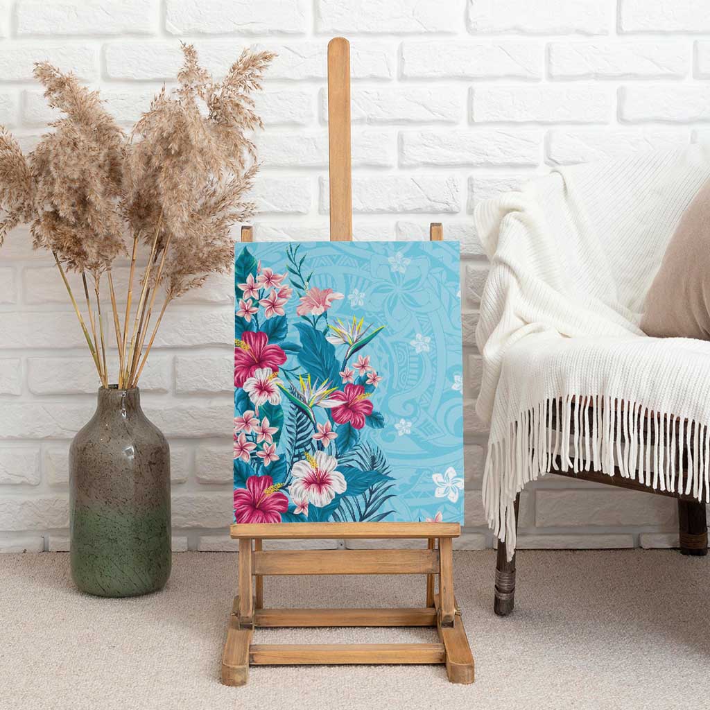 Hawaii Tropical Flowers Canvas Wall Art Polynesian Tattoo Sky Blue LT05 - Polynesian Pride