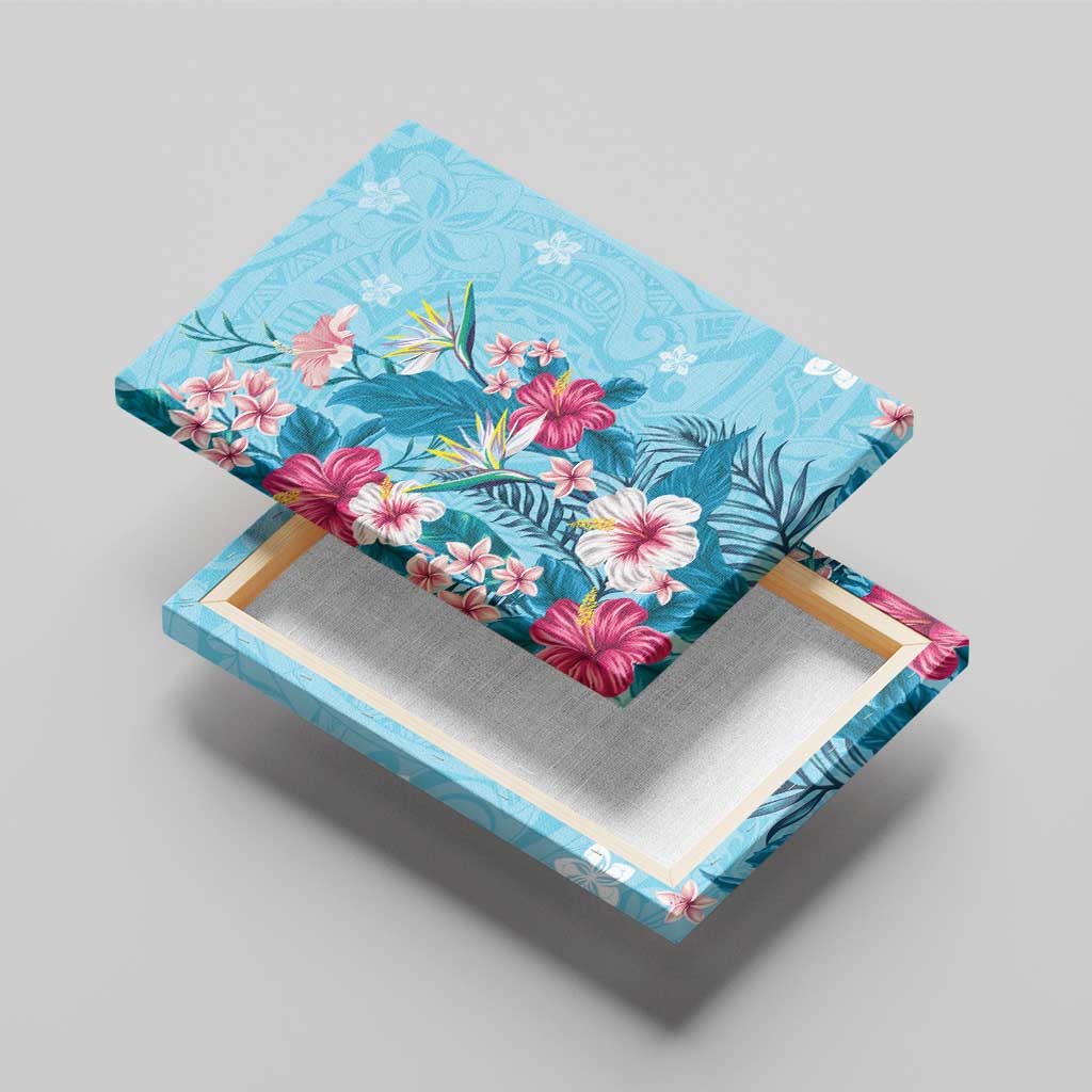 Hawaii Tropical Flowers Canvas Wall Art Polynesian Tattoo Sky Blue LT05 - Polynesian Pride