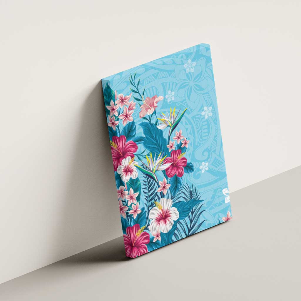 Hawaii Tropical Flowers Canvas Wall Art Polynesian Tattoo Sky Blue LT05 - Polynesian Pride
