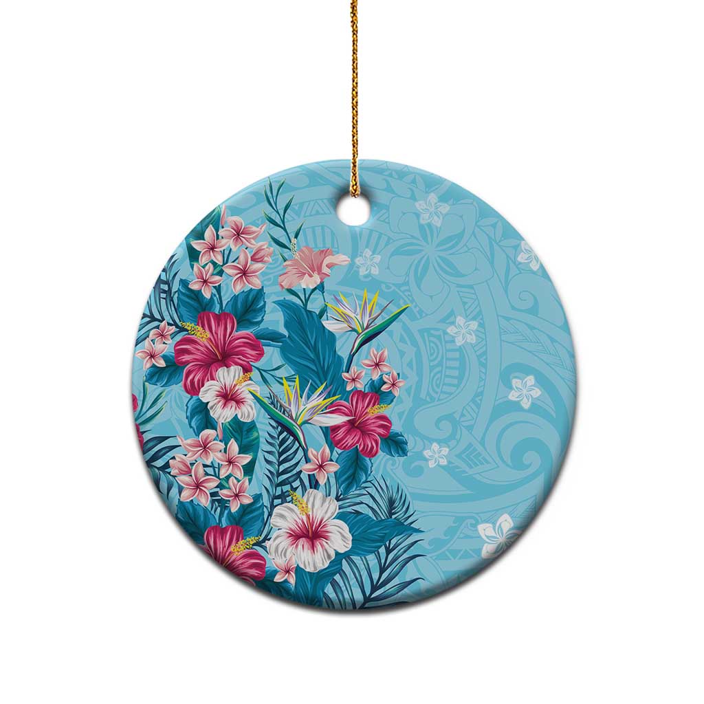 Hawaii Tropical Flowers Ceramic Ornament Polynesian Tattoo Sky Blue LT05 - Polynesian Pride
