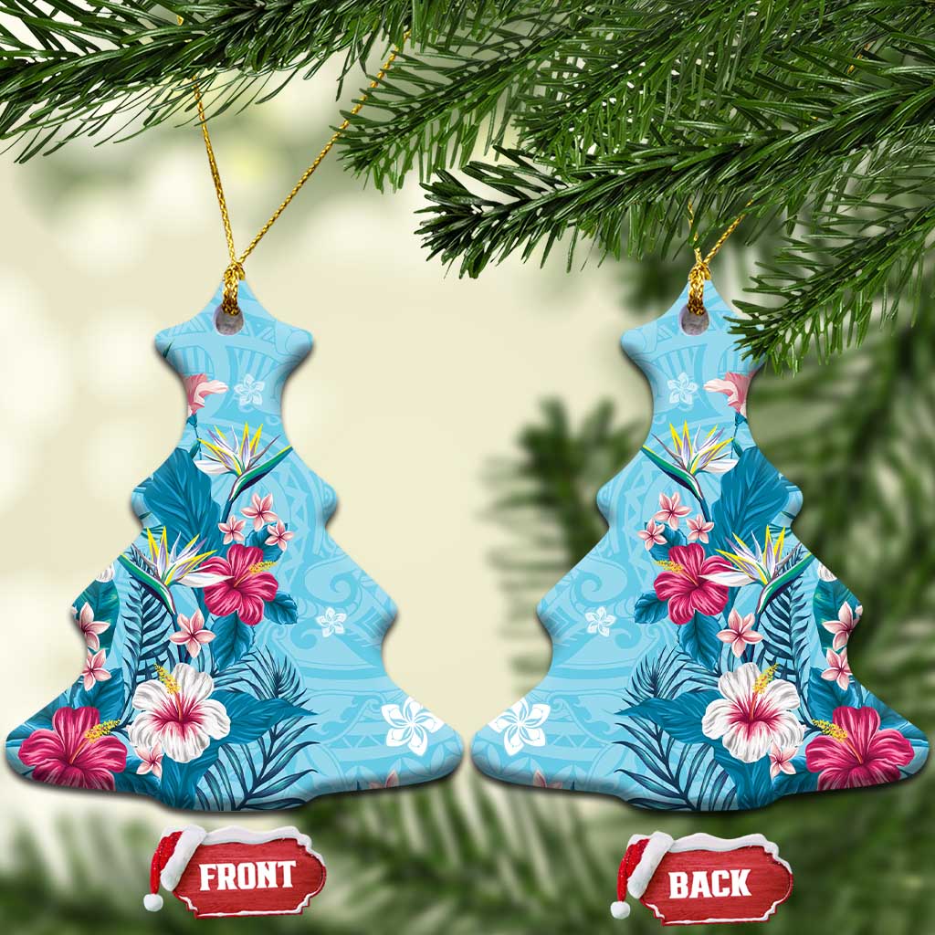 Hawaii Tropical Flowers Ceramic Ornament Polynesian Tattoo Sky Blue LT05 Christmas Tree Blue - Polynesian Pride