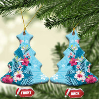 Hawaii Tropical Flowers Ceramic Ornament Polynesian Tattoo Sky Blue LT05 Christmas Tree Blue - Polynesian Pride