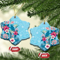 Hawaii Tropical Flowers Ceramic Ornament Polynesian Tattoo Sky Blue LT05 Snow Flake Blue - Polynesian Pride