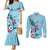 Hawaii Tropical Flowers Couples Matching Mermaid Dress and Long Sleeve Button Shirt Polynesian Tattoo Sky Blue