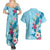 Hawaii Tropical Flowers Couples Matching Summer Maxi Dress and Hawaiian Shirt Polynesian Tattoo Sky Blue