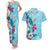 Hawaii Tropical Flowers Couples Matching Tank Maxi Dress and Hawaiian Shirt Polynesian Tattoo Sky Blue