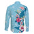 Hawaii Tropical Flowers Family Matching Long Sleeve Bodycon Dress and Hawaiian Shirt Polynesian Tattoo Sky Blue