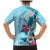 Hawaii Tropical Flowers Family Matching Mermaid Dress and Hawaiian Shirt Polynesian Tattoo Sky Blue