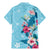 Hawaii Tropical Flowers Family Matching Mermaid Dress and Hawaiian Shirt Polynesian Tattoo Sky Blue