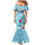 Hawaii Tropical Flowers Family Matching Mermaid Dress and Hawaiian Shirt Polynesian Tattoo Sky Blue