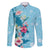 Hawaii Tropical Flowers Family Matching Off The Shoulder Long Sleeve Dress and Hawaiian Shirt Polynesian Tattoo Sky Blue