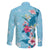 Hawaii Tropical Flowers Family Matching Off The Shoulder Long Sleeve Dress and Hawaiian Shirt Polynesian Tattoo Sky Blue