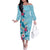 Hawaii Tropical Flowers Family Matching Off The Shoulder Long Sleeve Dress and Hawaiian Shirt Polynesian Tattoo Sky Blue