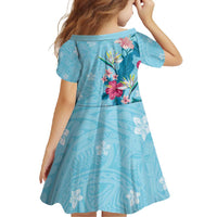 Hawaii Tropical Flowers Family Matching Off Shoulder Maxi Dress and Hawaiian Shirt Polynesian Tattoo Sky Blue