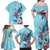 Hawaii Tropical Flowers Family Matching Off Shoulder Maxi Dress and Hawaiian Shirt Polynesian Tattoo Sky Blue