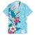 Hawaii Tropical Flowers Family Matching Off Shoulder Short Dress and Hawaiian Shirt Polynesian Tattoo Sky Blue