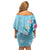 Hawaii Tropical Flowers Family Matching Off Shoulder Short Dress and Hawaiian Shirt Polynesian Tattoo Sky Blue