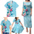 Hawaii Tropical Flowers Family Matching Puletasi and Hawaiian Shirt Polynesian Tattoo Sky Blue