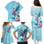 Hawaii Tropical Flowers Family Matching Puletasi and Hawaiian Shirt Polynesian Tattoo Sky Blue