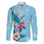 Hawaii Tropical Flowers Family Matching Puletasi and Hawaiian Shirt Polynesian Tattoo Sky Blue