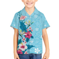 Hawaii Tropical Flowers Family Matching Puletasi and Hawaiian Shirt Polynesian Tattoo Sky Blue LT05 Son's Shirt Blue - Polynesian Pride