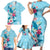 Hawaii Tropical Flowers Family Matching Short Sleeve Bodycon Dress and Hawaiian Shirt Polynesian Tattoo Sky Blue